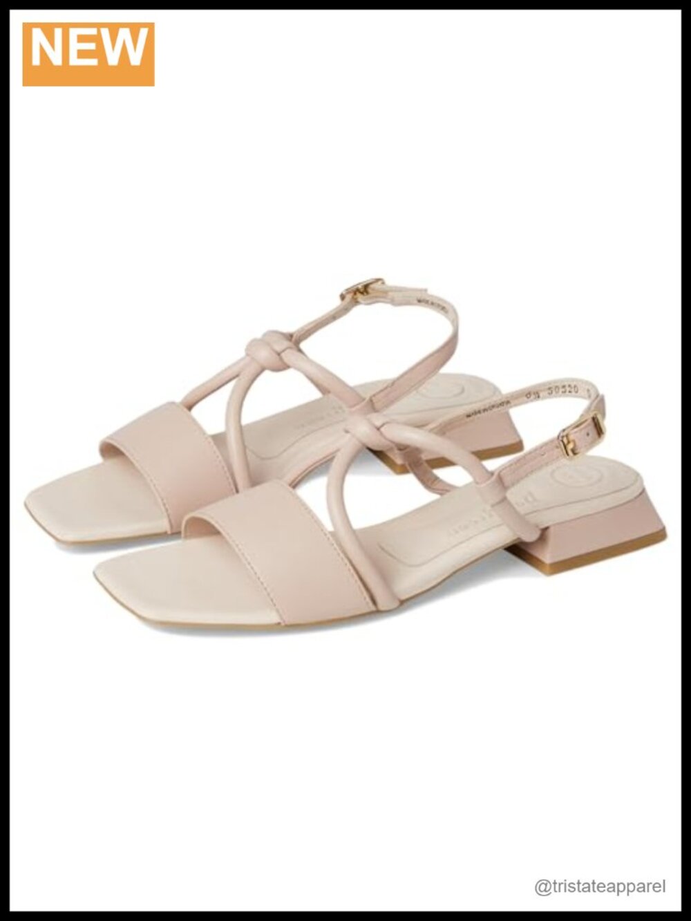 Womens Leather Block Heel Square Toe Buckle Sandals Slip On